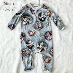 💙2/$25 Molo 68cm 3-6 Months Baby Pets n Dots Fiona Blue Dog Cat Romper